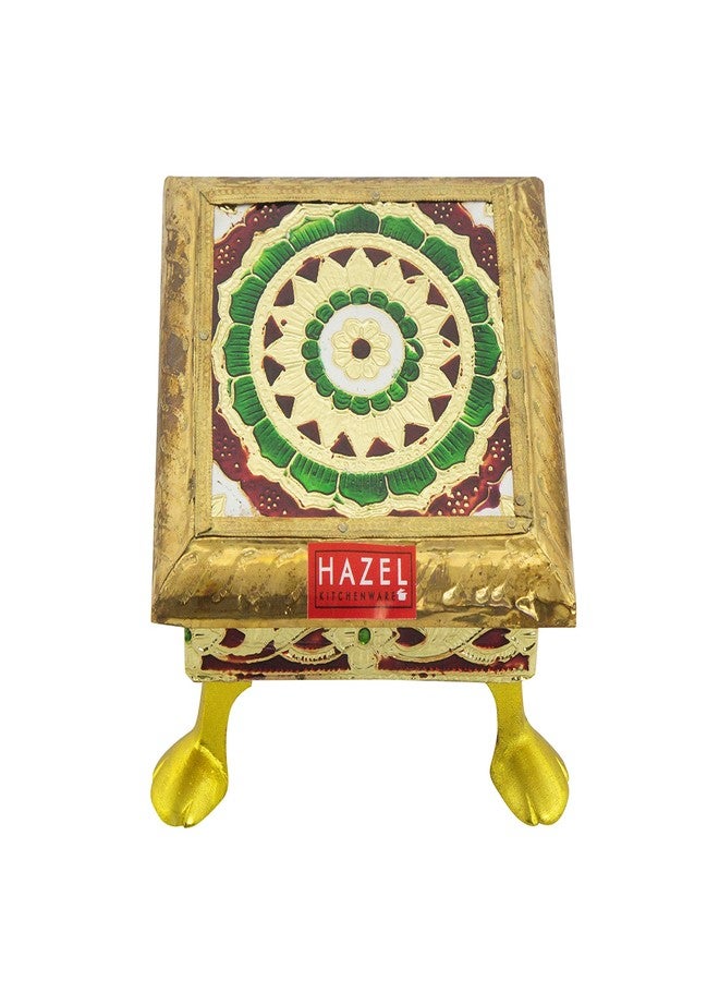 هايزل HAZEL Wood Meenakari Work Square Chowki Chaurang Paat لبوجا، 5 × 5 بوصة - Image 1